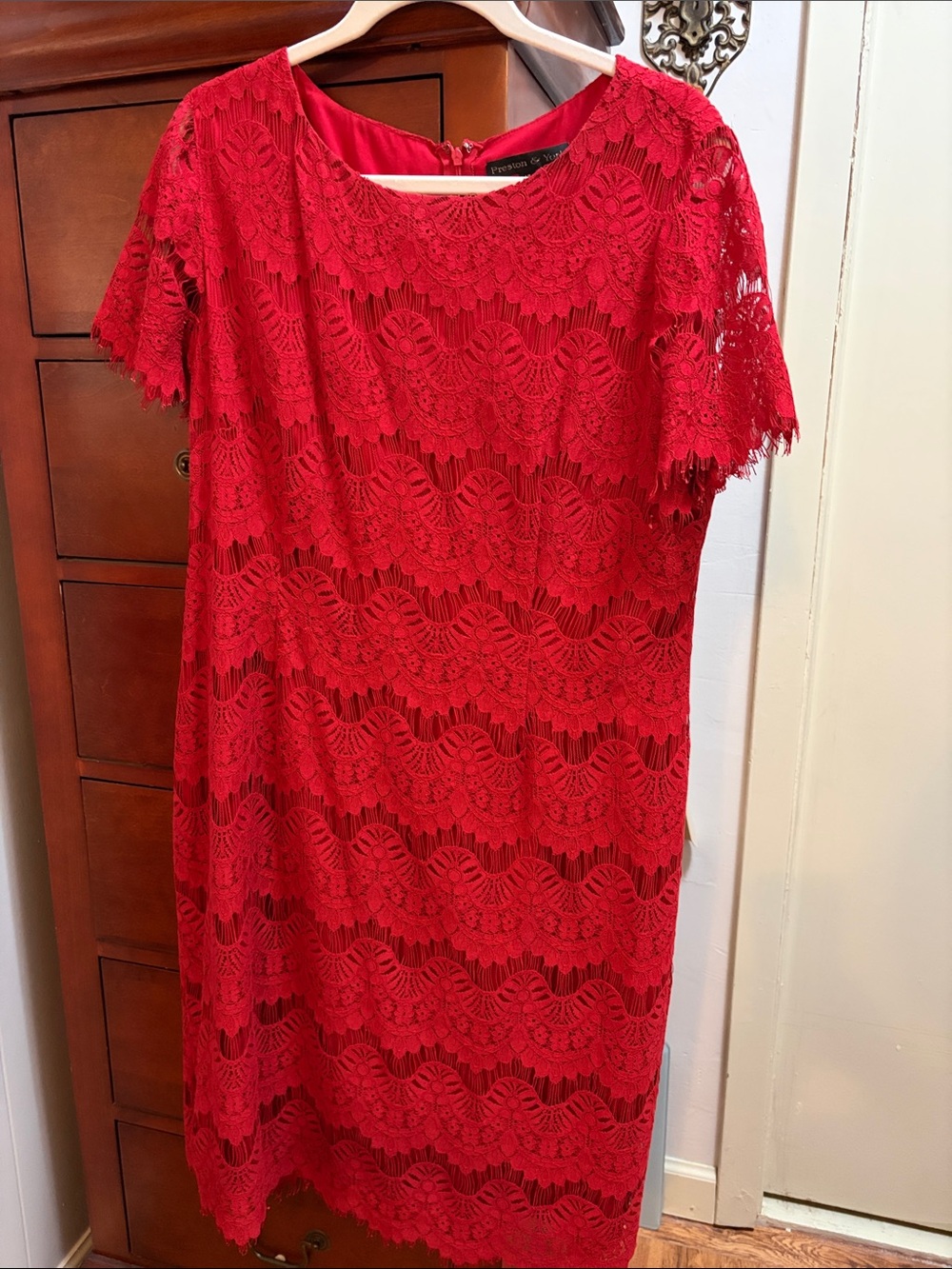 Preston & York Red Lace Asymmetrical Shift Dress - Women